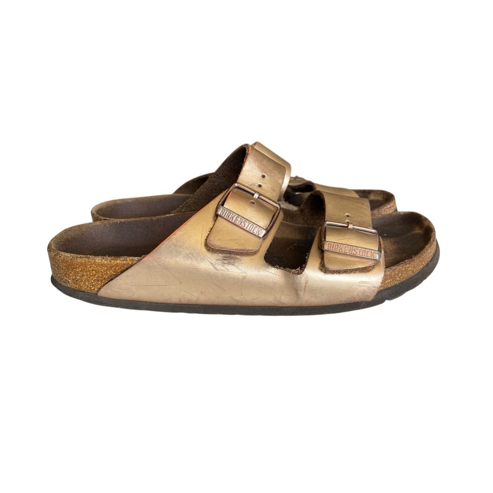 Birkenstock Arizona Sandals Size EU 40 US 9 Metallic‎ Rose Gold Buckle Granola